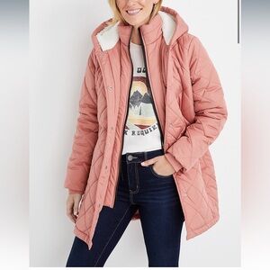 NWOT Maurices Pink Quilted Hooded Puffer Jacket Size L